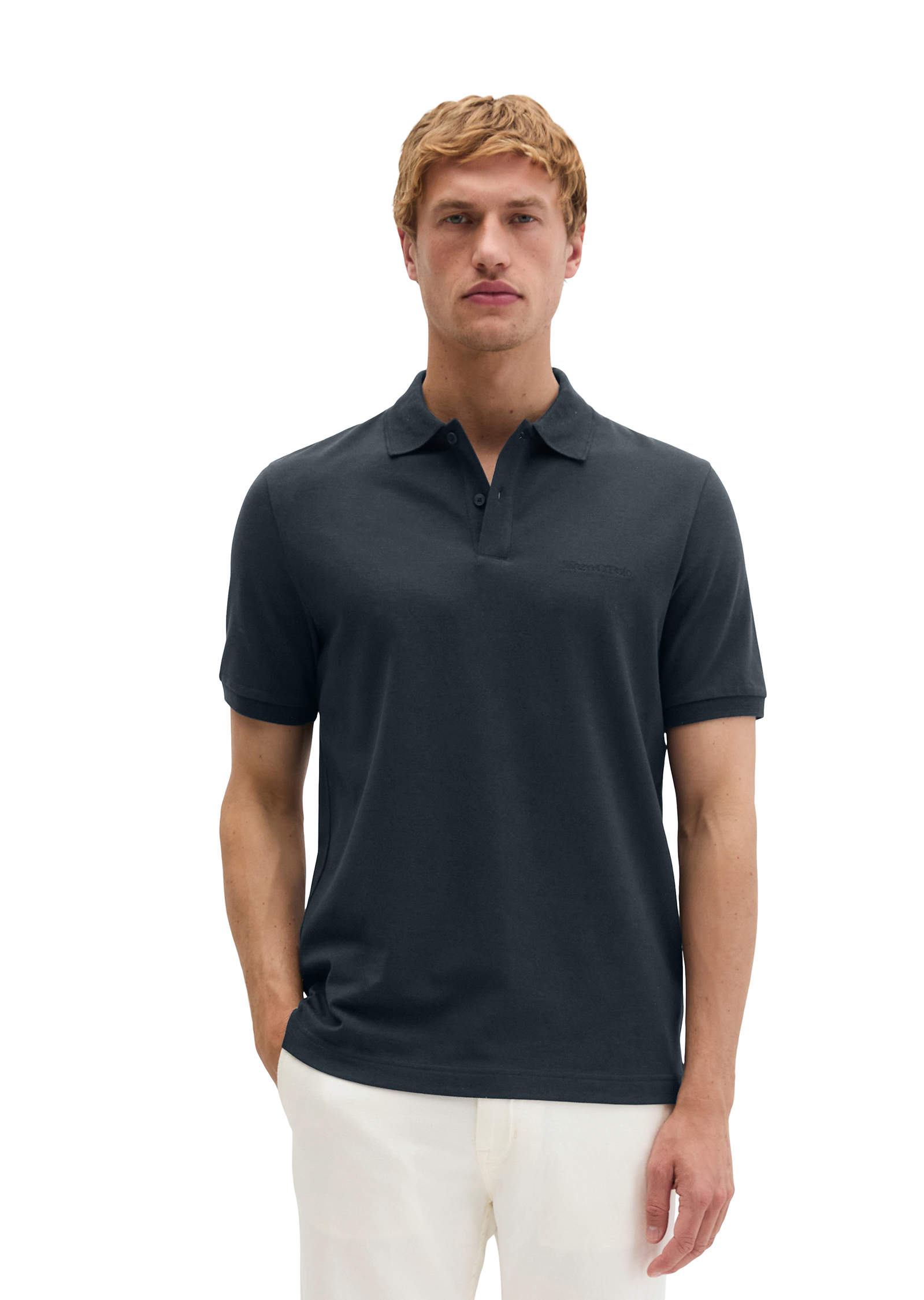 Polo piqué slim en mélange coton bio/viscose de poids moyen, MARC O'POLO
