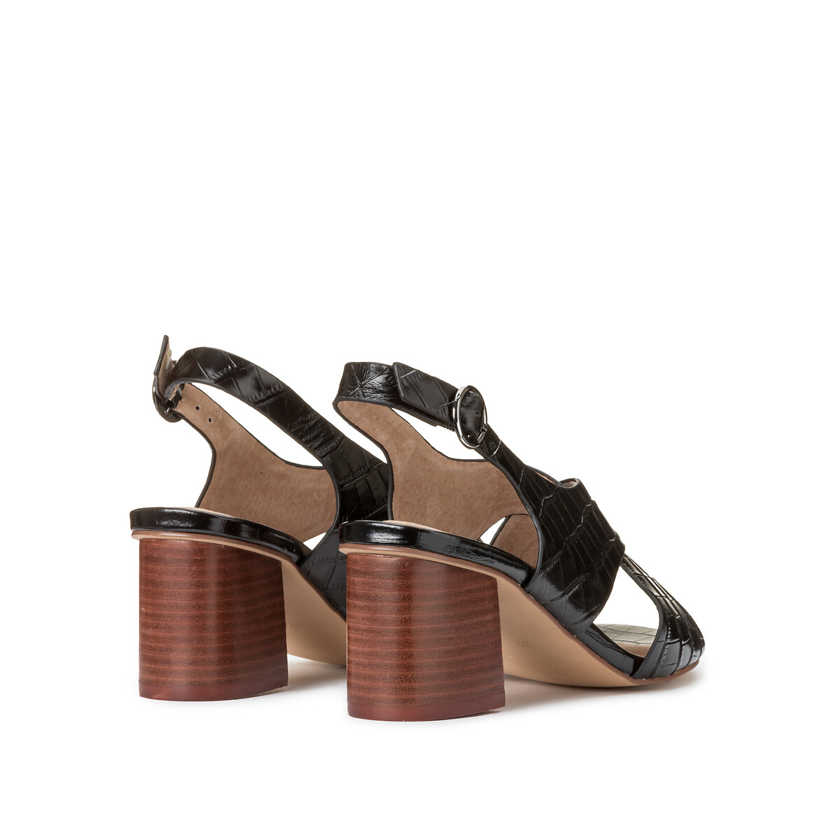 Mock Croc Leather Sandals with Crossover Straps