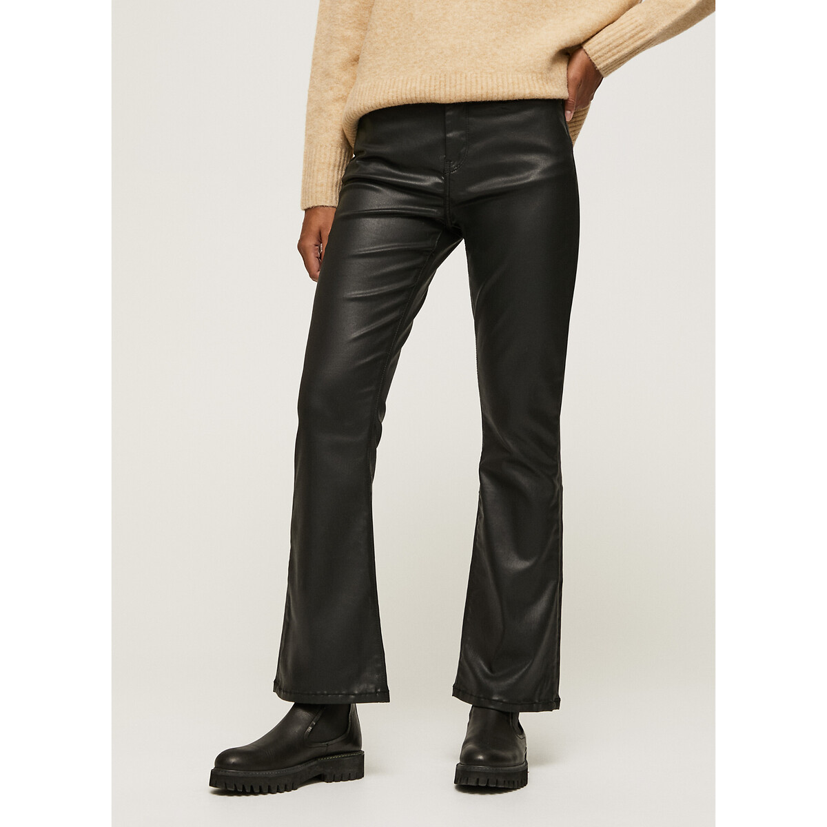 Image of Dion Flare Coated Trousers in Faux Leather