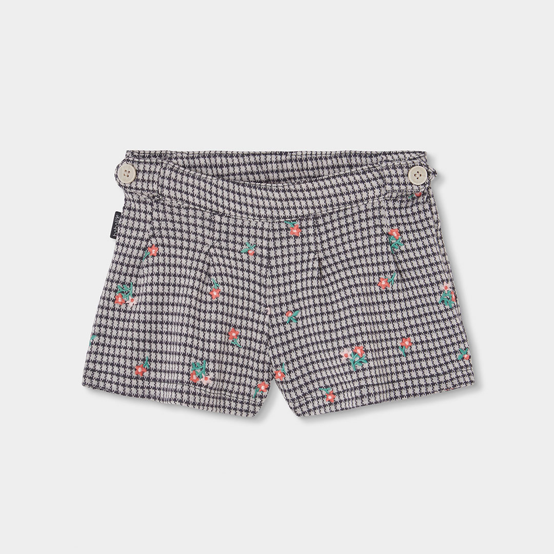 Jupe-culotte fille maille carreaux brodée fleurs, BOBOLI