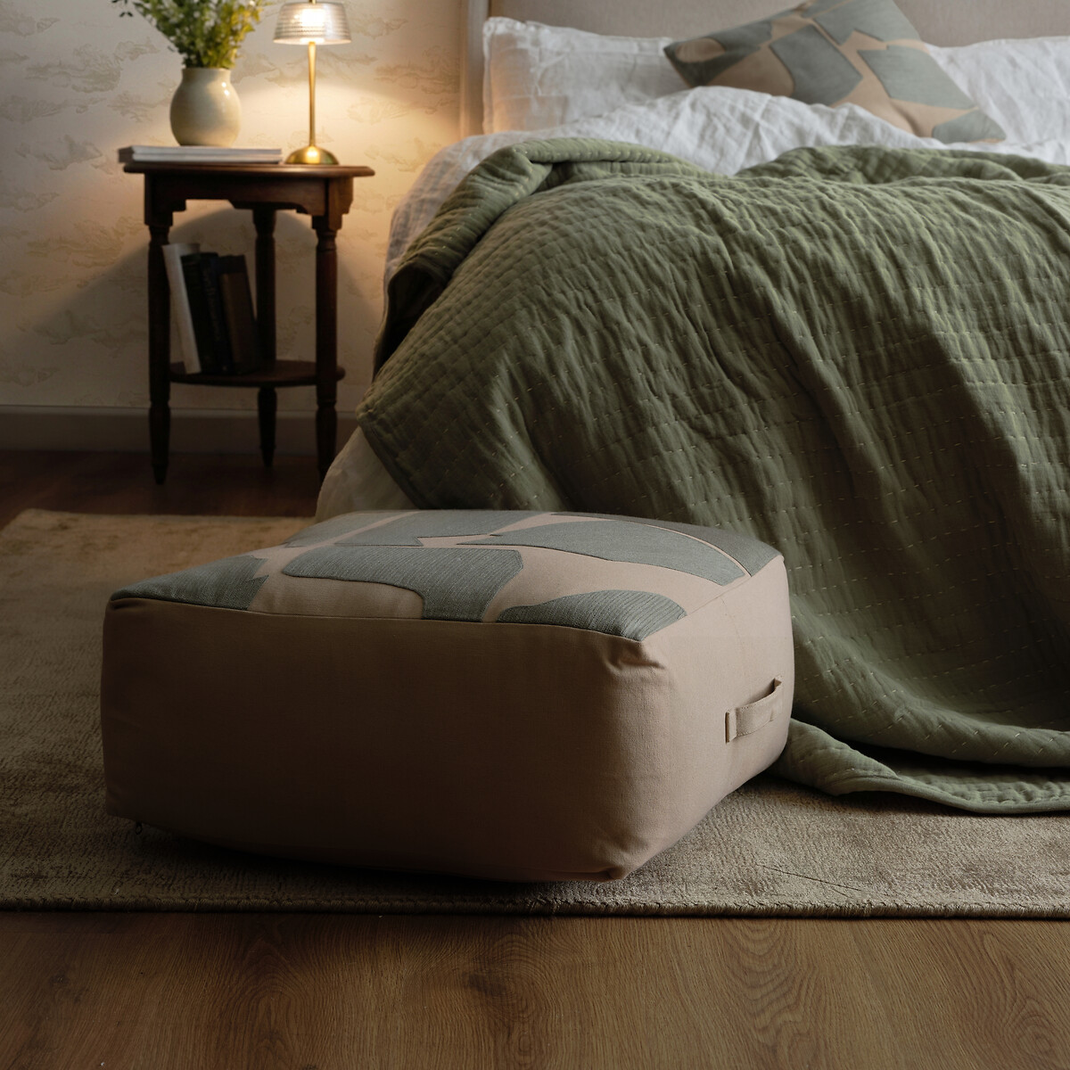 Bosie Ozella Natural And Grey Square Floor Cushion, ÉDITÉ