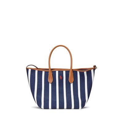 Striped Cotton Canvas Tote Bag with Contrasting Handles POLO RALPH LAUREN