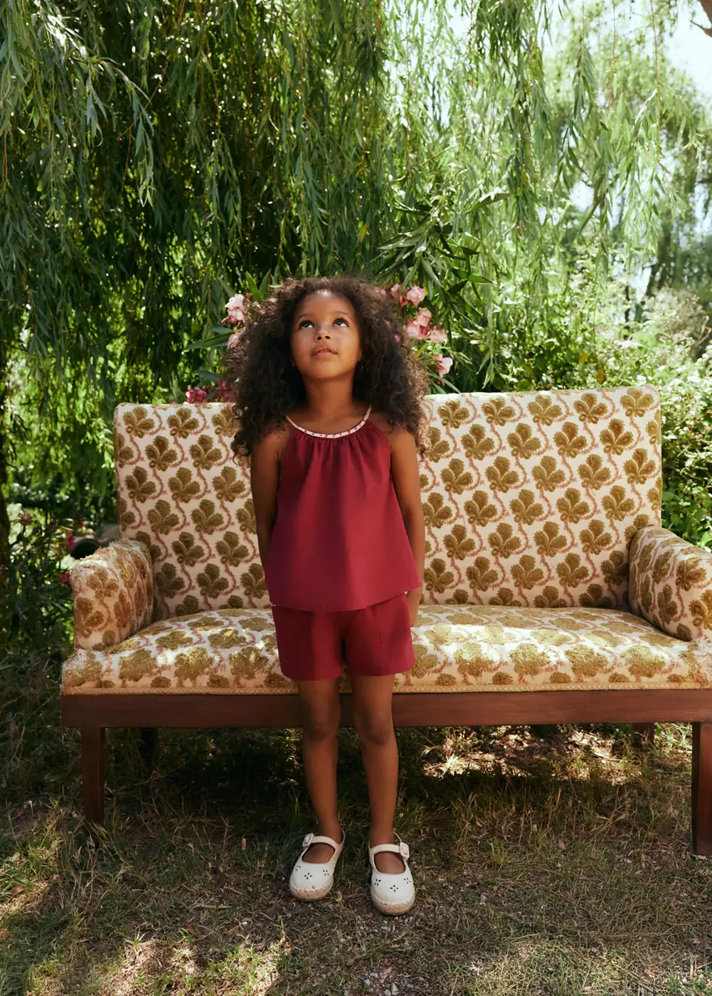 Short en lin et coton avec perles, MANGO BABY