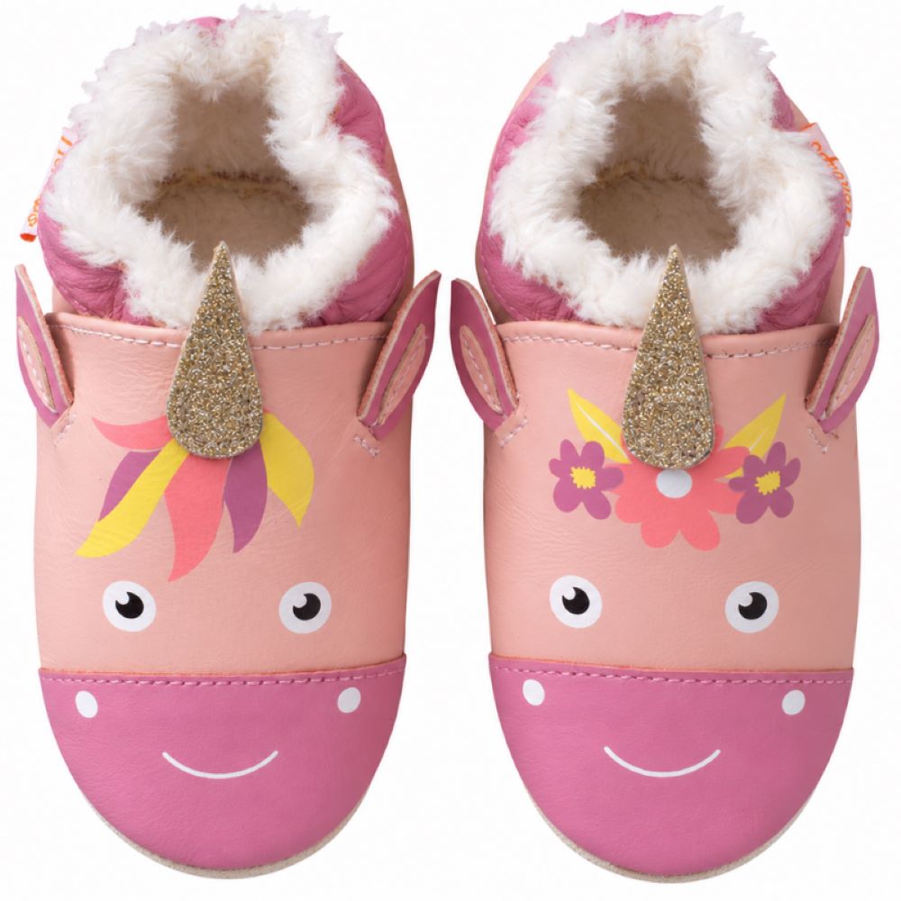 Chaussons cuir souple fourrés Lise la licorne, TICHOUPS