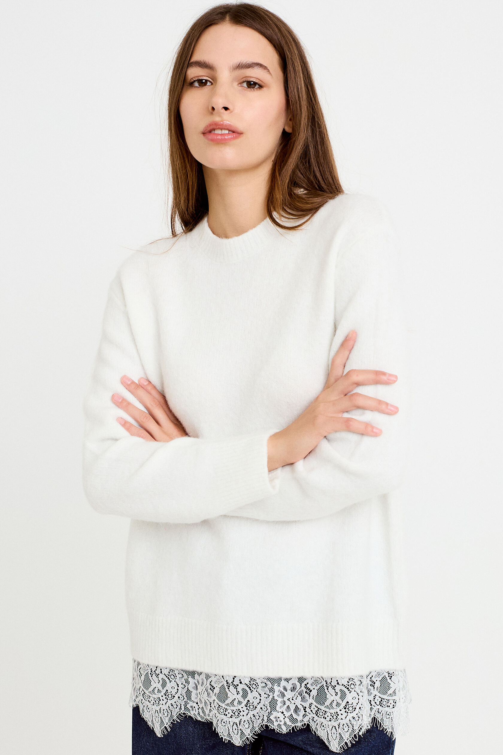 Pull manches longues avec dentelle, CACHE CACHE