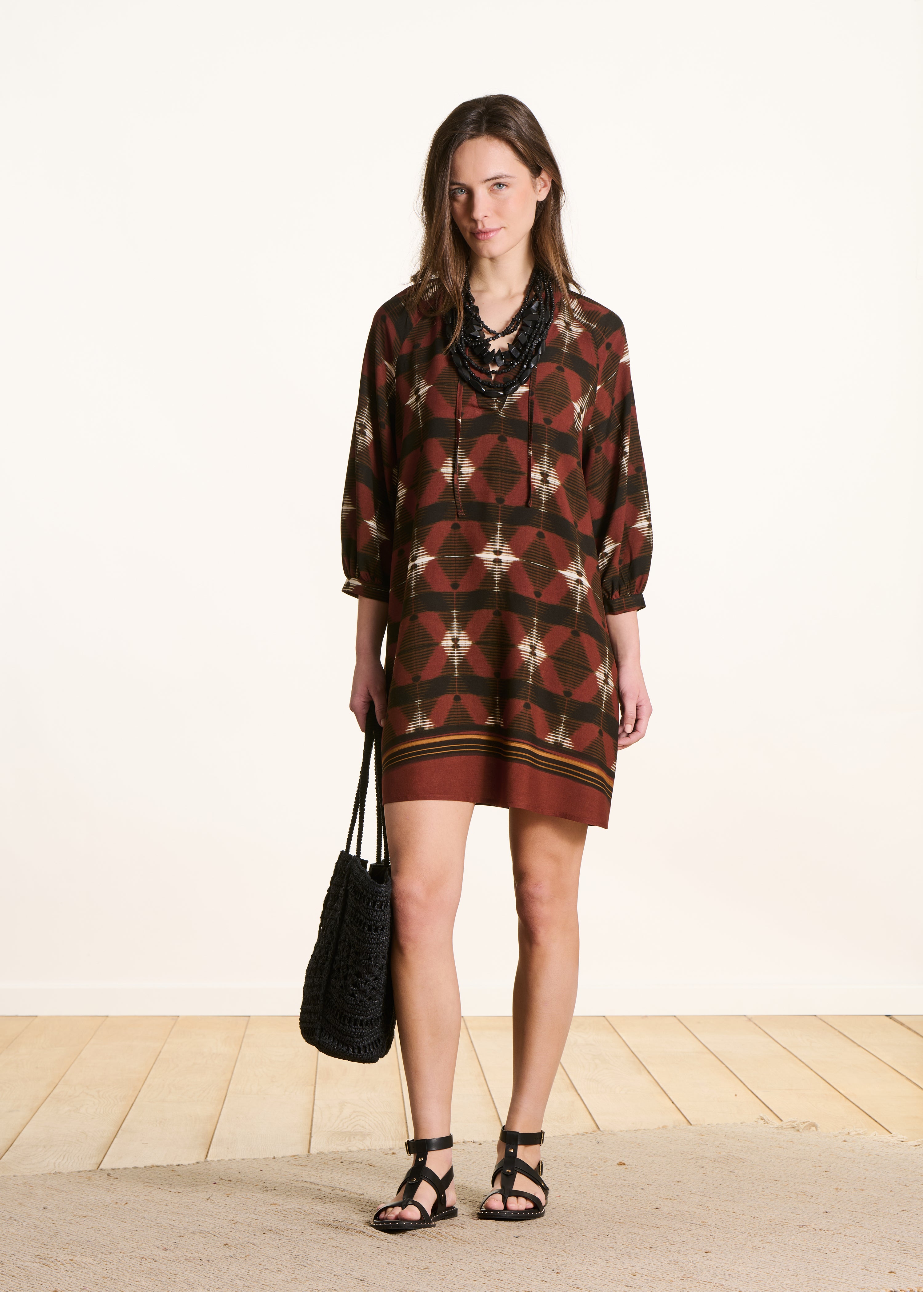 Robe courte à imprimé manches 3/4, LA FEE MARABOUTEE