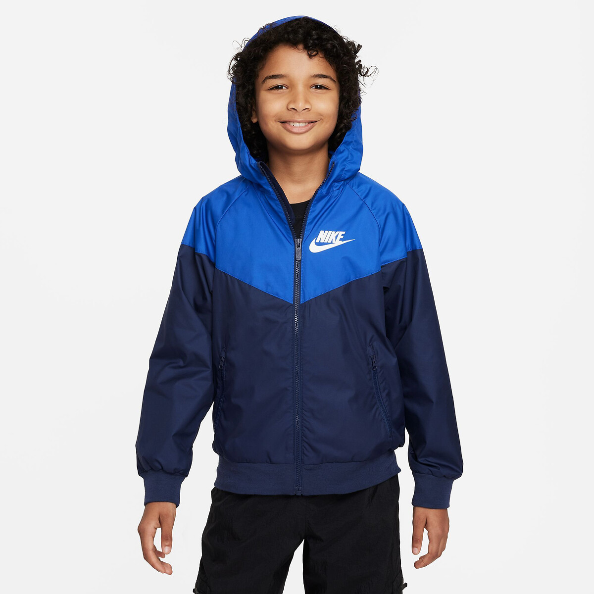 Logo print hooded windbreaker, blue, Nike | La Redoute