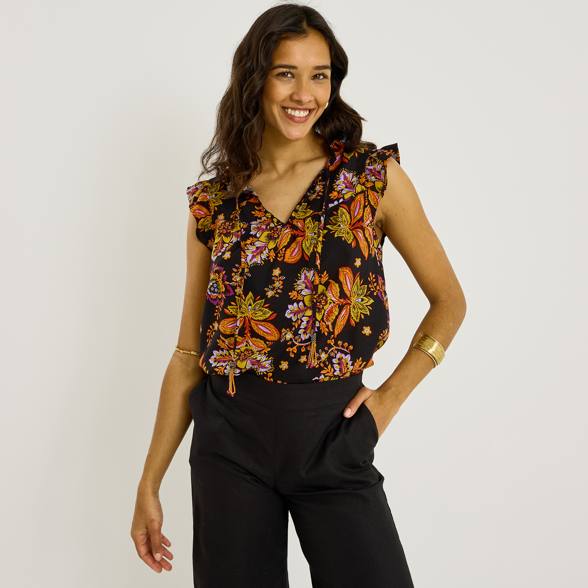 Blouse sans manches imprimé floral, GRAIN DE MALICE