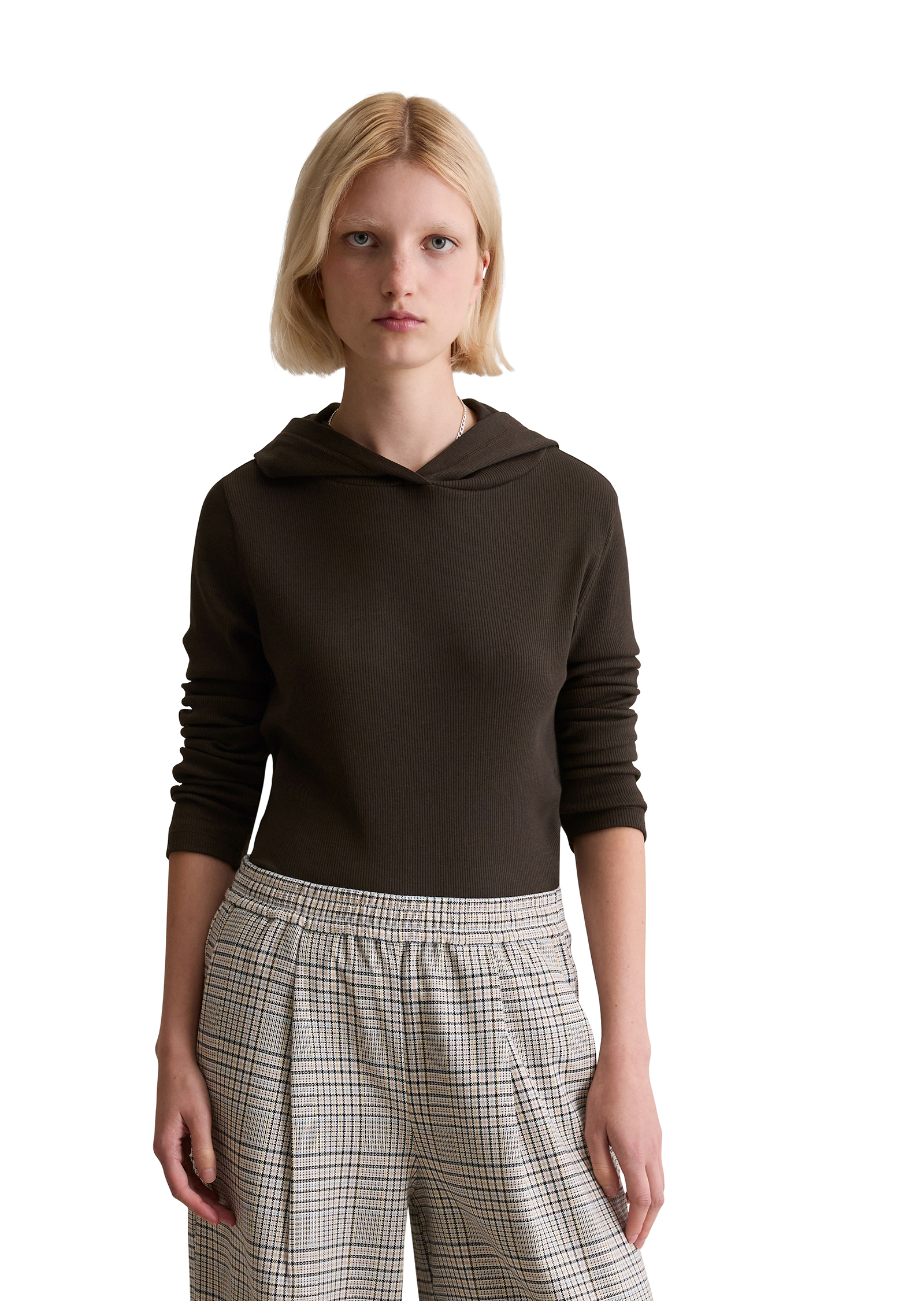 T-shirt long à capuche slim en doux jersey stretch coton bio modal, MARC O’POLO DENIM