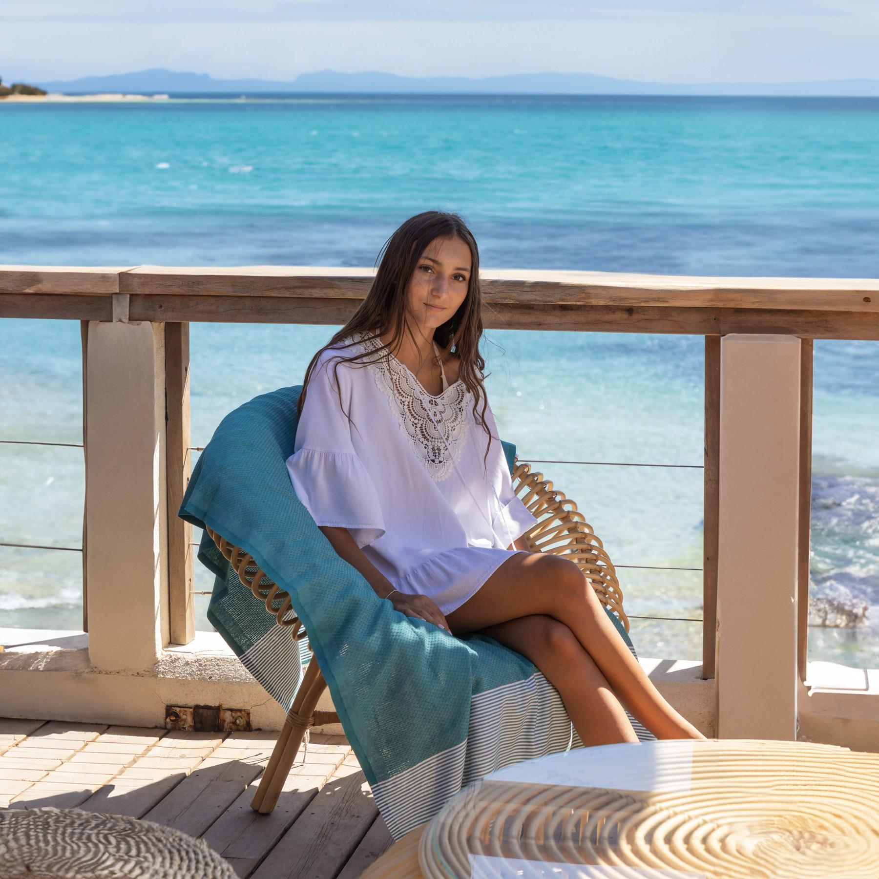 Fouta Tunisienne 100x200cm Pied De Lion Blanche - Serviette Plage 100% Coton