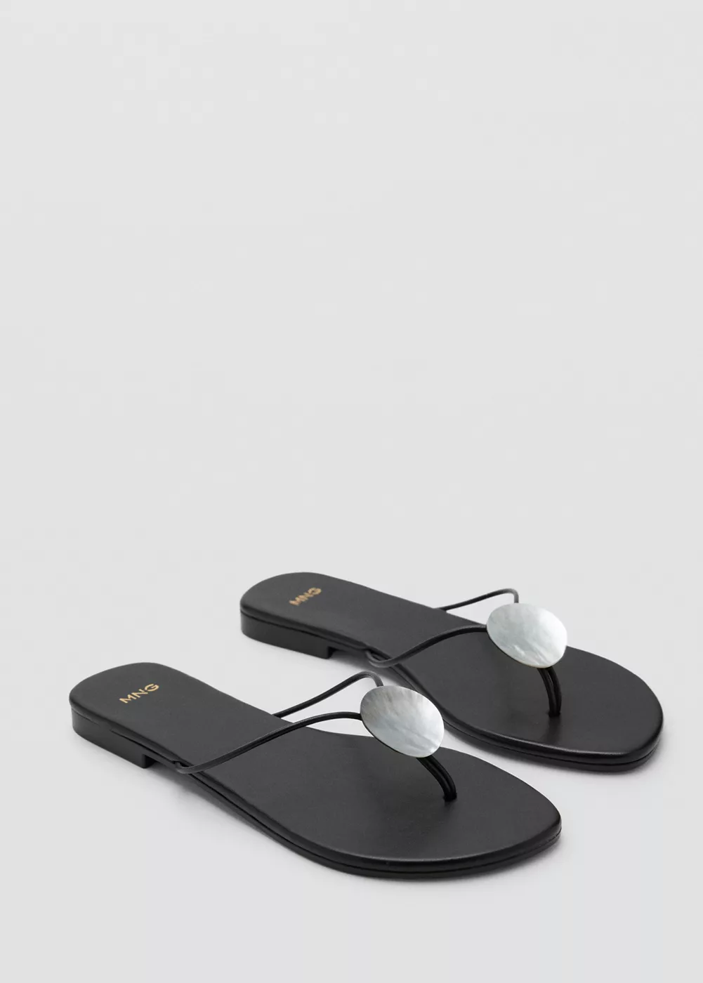 Sandales en cuir détail coquillage, MANGO