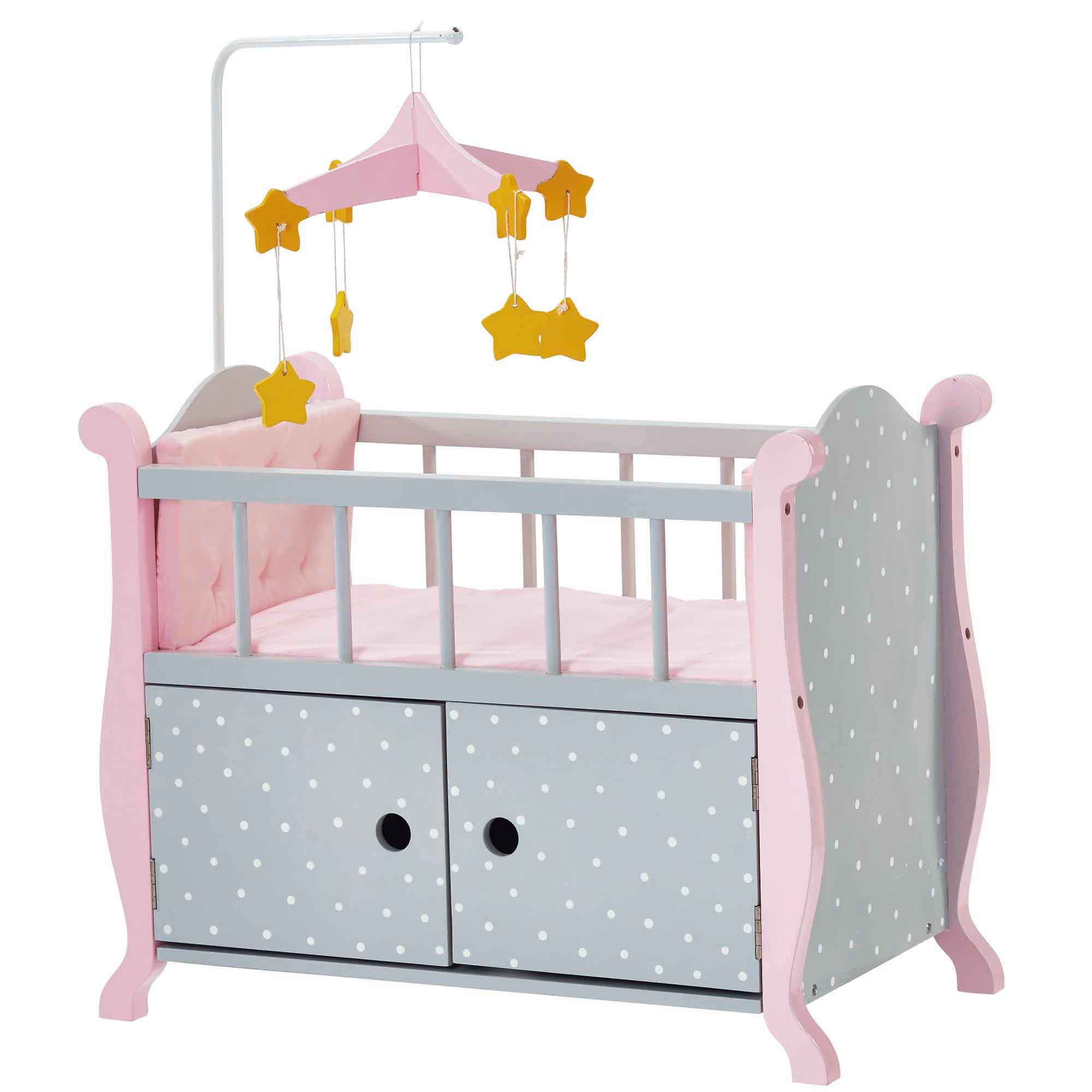 Berceau Poupée Bois avec rangement et mobile, POLKA DOTS PRINCESS, TEAMSON KIDS