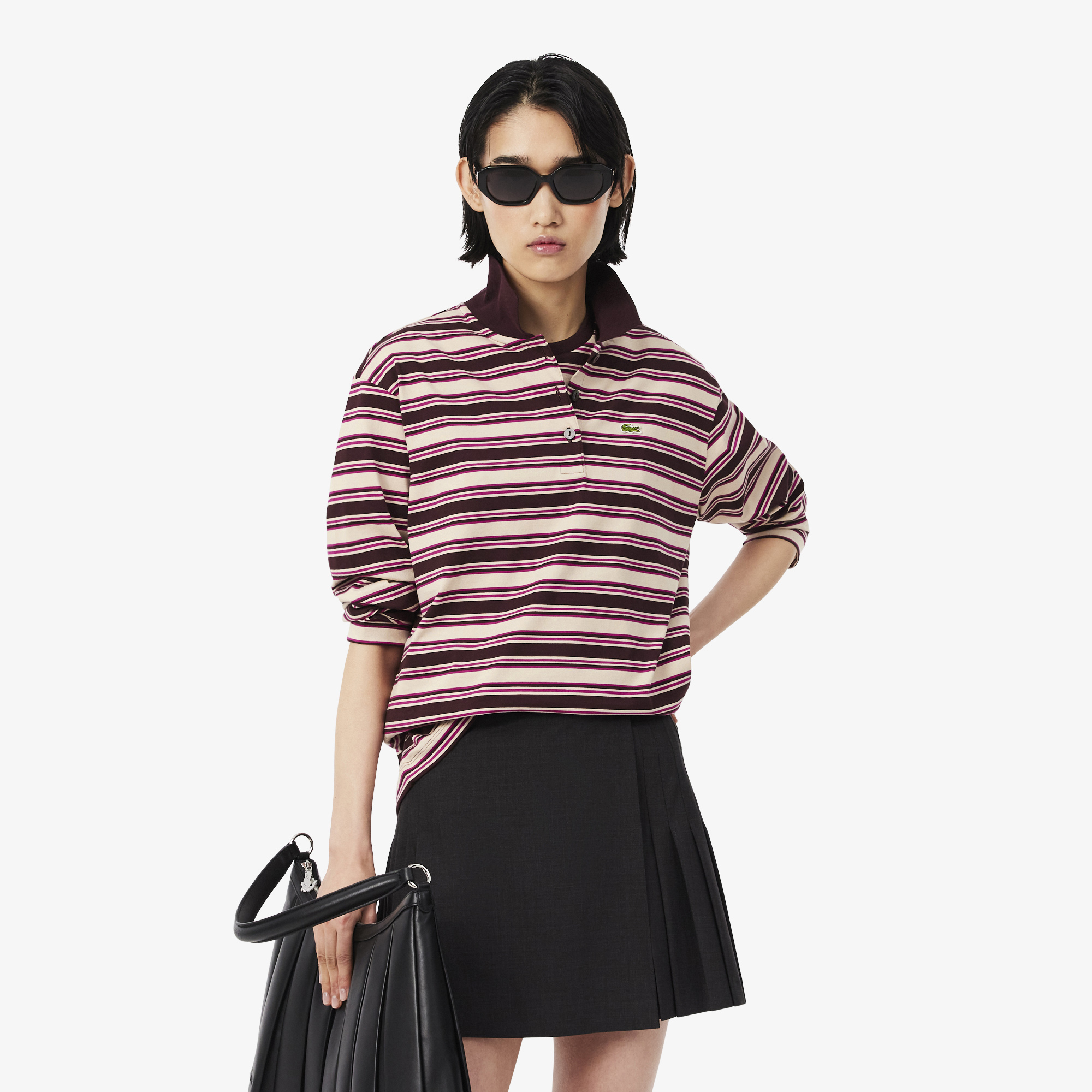 Polo manches longues rayures oversize, LACOSTE