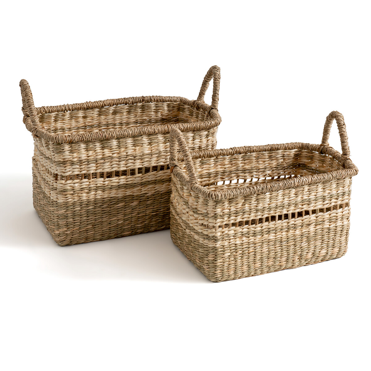 Set of 2 Sola Woven Straw Baskets