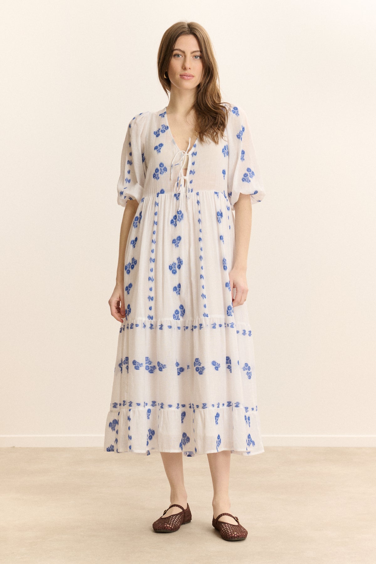 Robe longue brodée manches courtes <br> CAMILLE, GARANCE PARIS