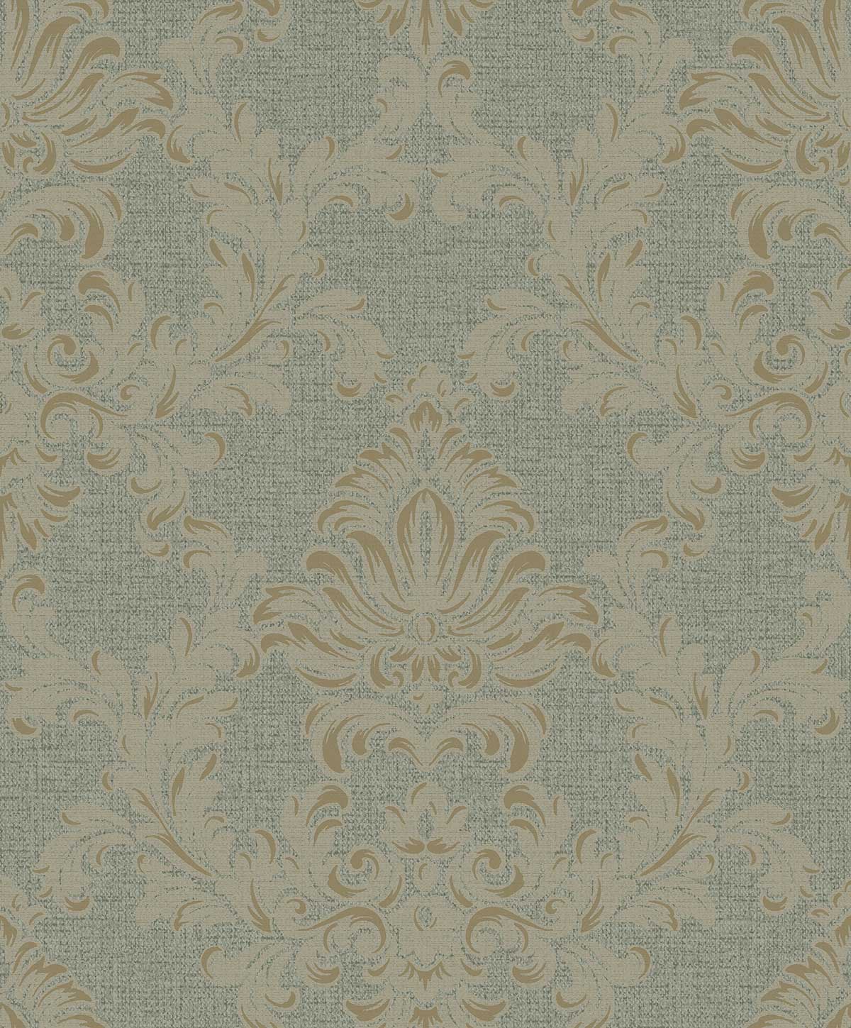 Papier peint baroque médaillon doré fond vert, HEXOA