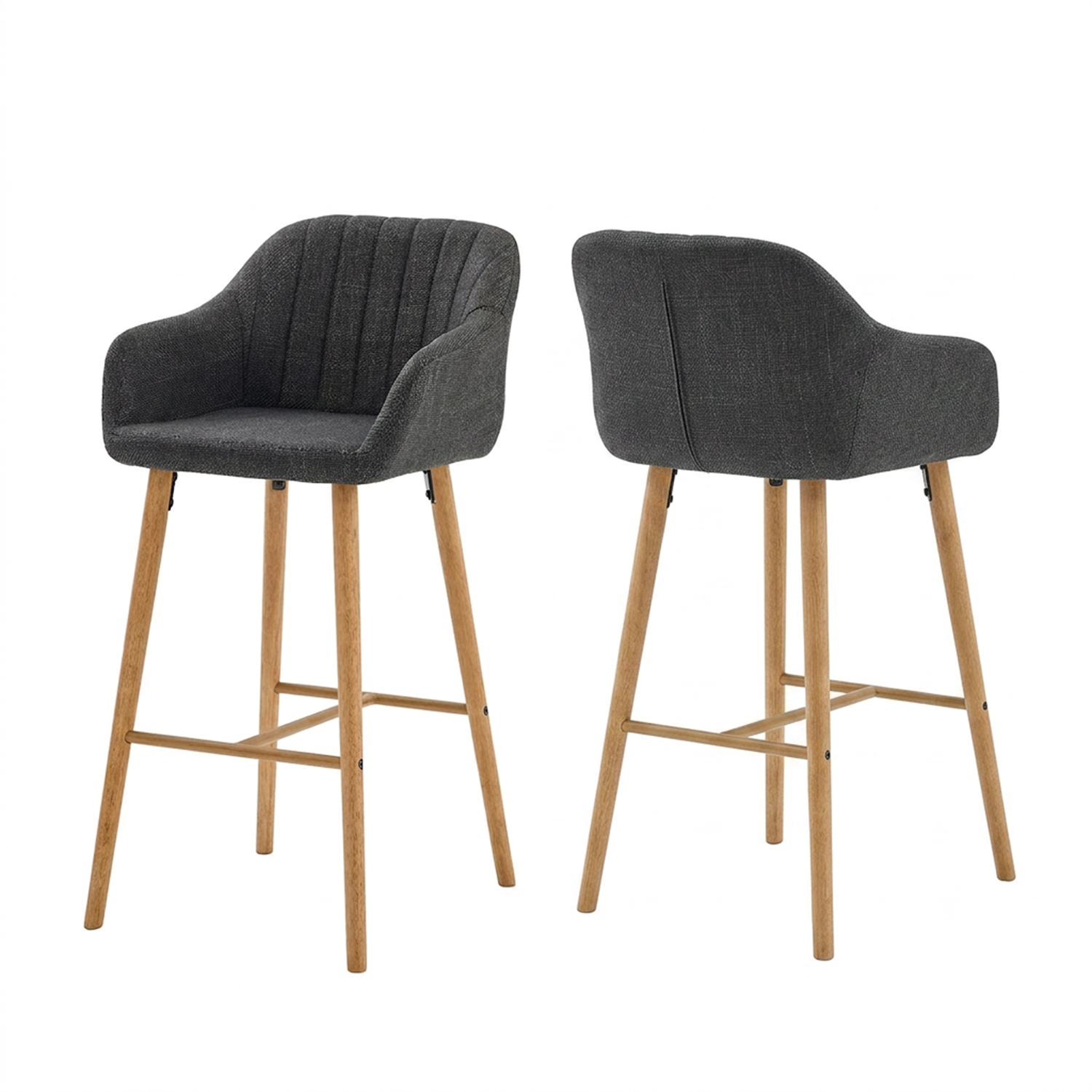 Lot de 2 chaises de bar scandinave en tissu lin H75cm, CARMENA, MEUBLES COSY