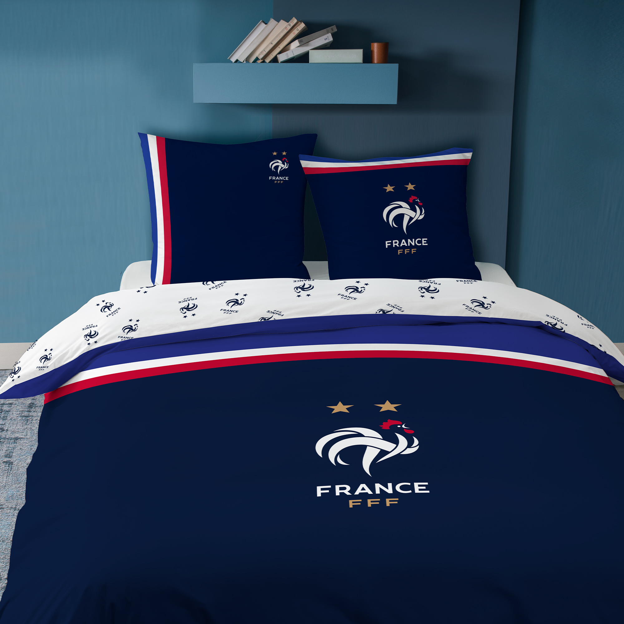 Parure de lit imprimée 100% coton, Équipe de France de Football DRAPEAU, FFF