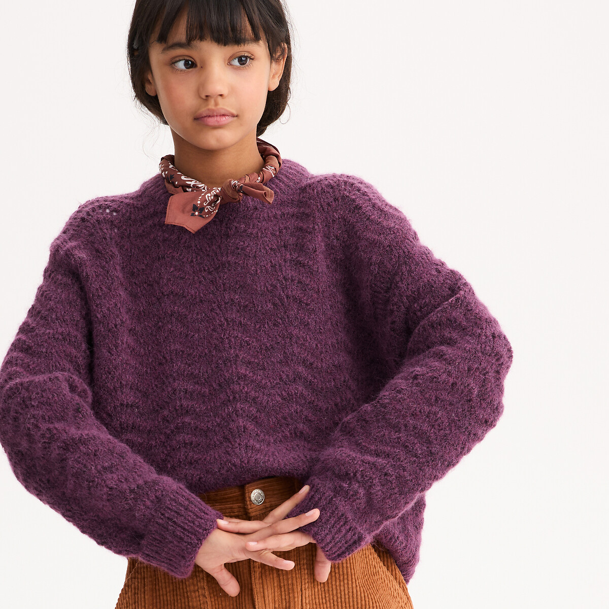 Chunky Knit Detailed Jumper with Crew Neck, LA REDOUTE COLLECTIONS