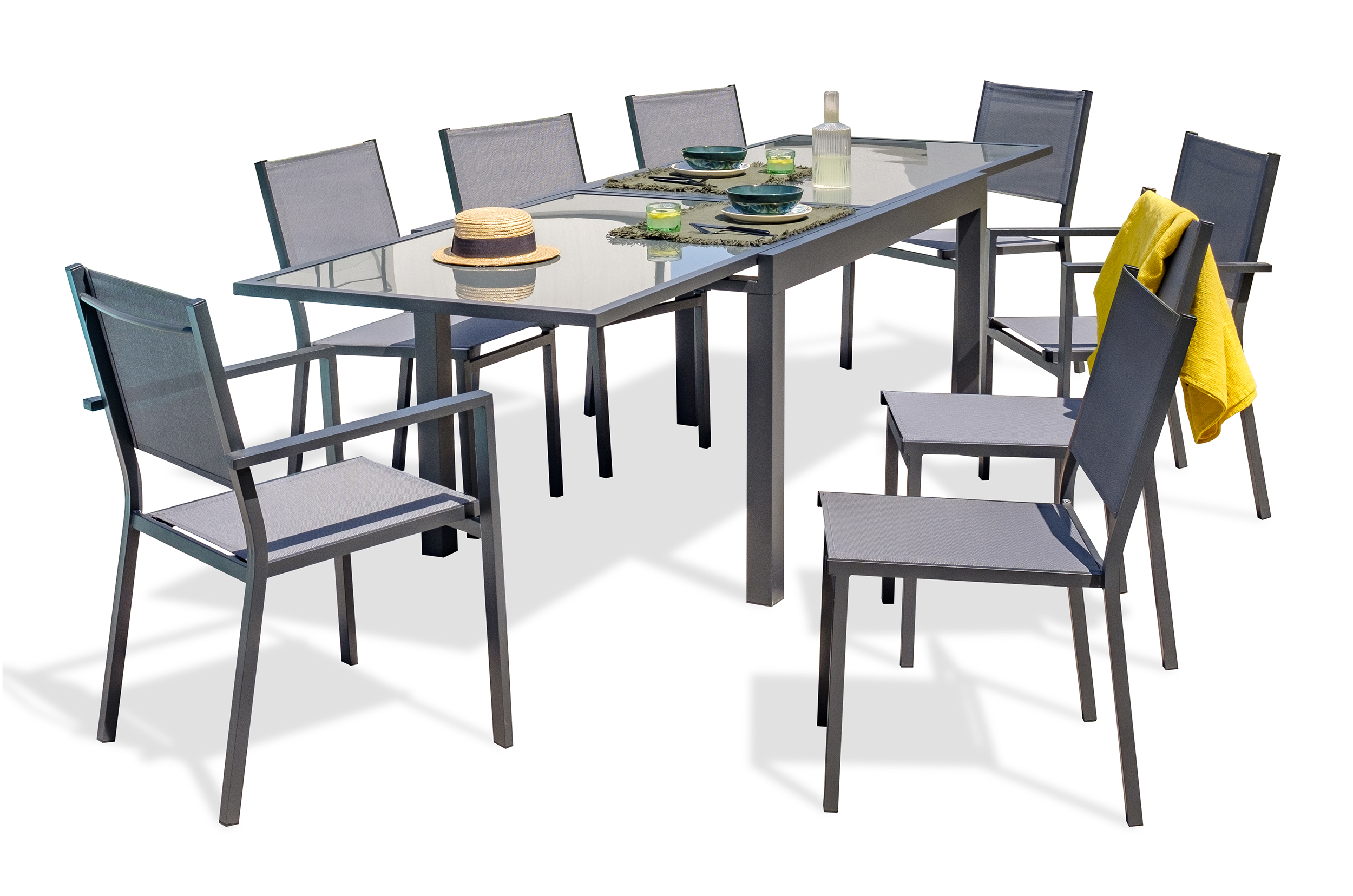 Ensemble repas en aluminium et plateau verre TOLEDE, DCB GARDEN