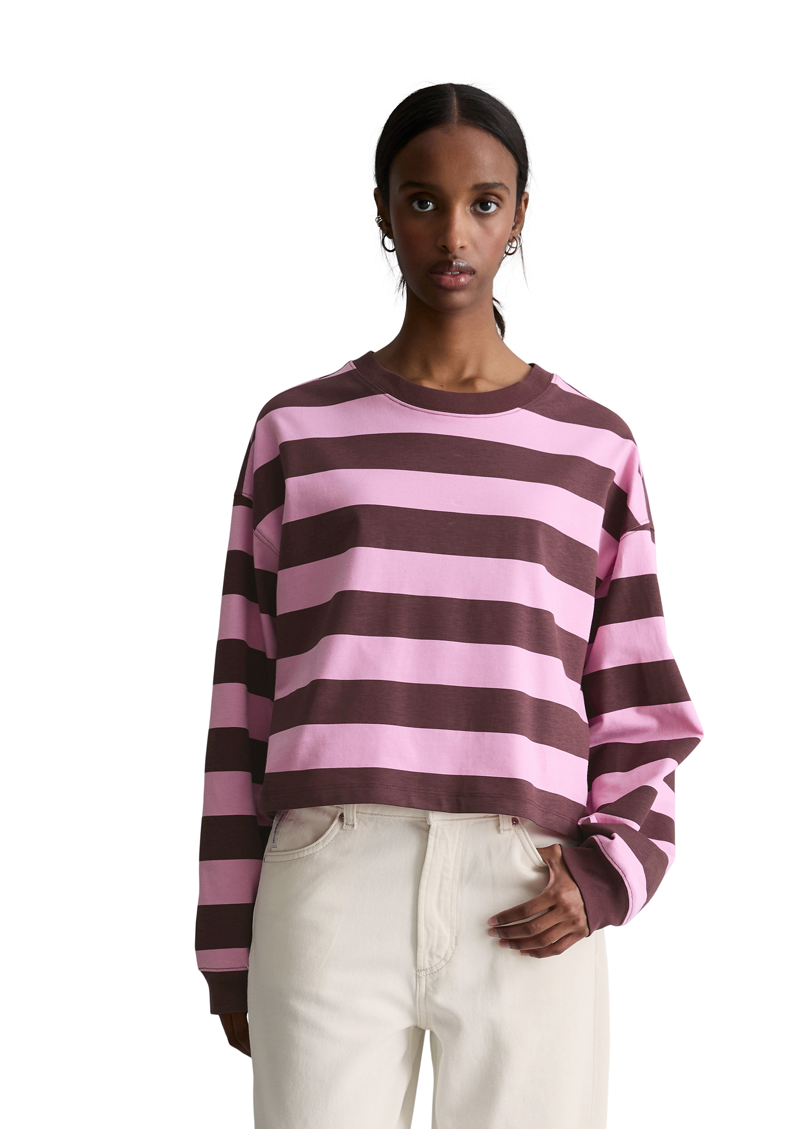 T-shirt long rayé relaxed en jersey lourd, MARC O’POLO DENIM
