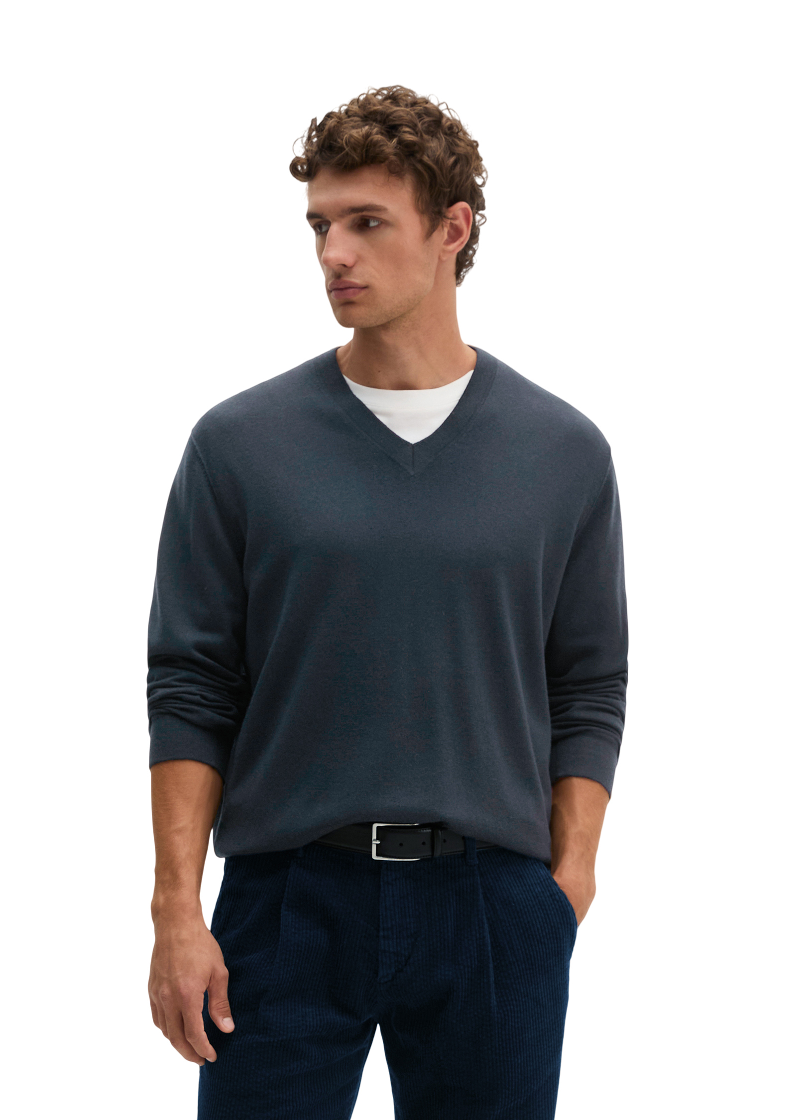 Pull à col en V, coupe classique en laine mérinos fine, MARC O'POLO