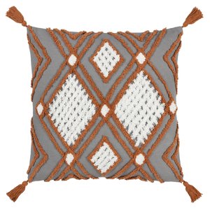Aquene Geometric Tufted Cotton Tasselled Filled Cushion 50x50cm