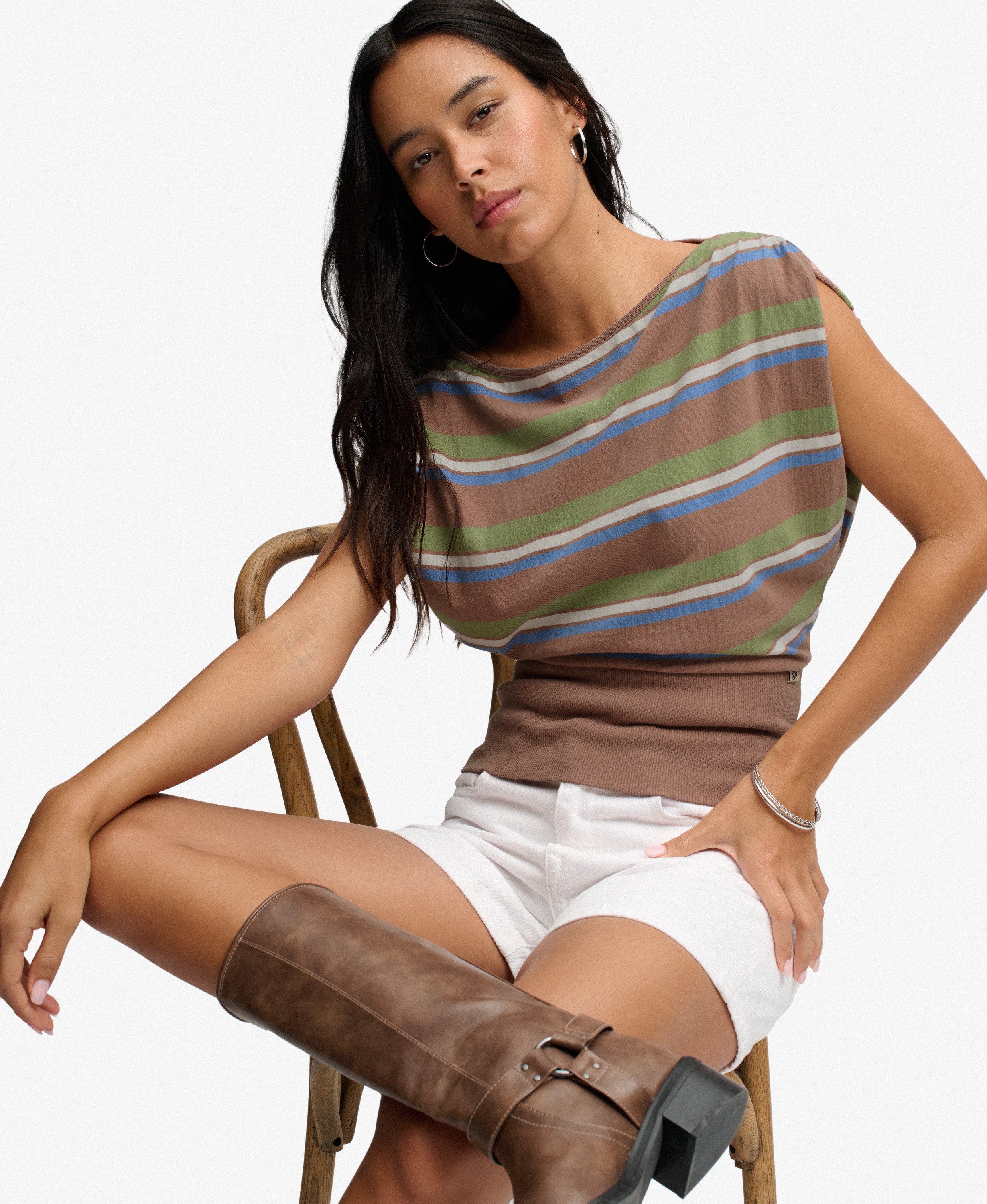 Top Bardot Rayé Côtelé Coupe Ajustée, SUPERDRY