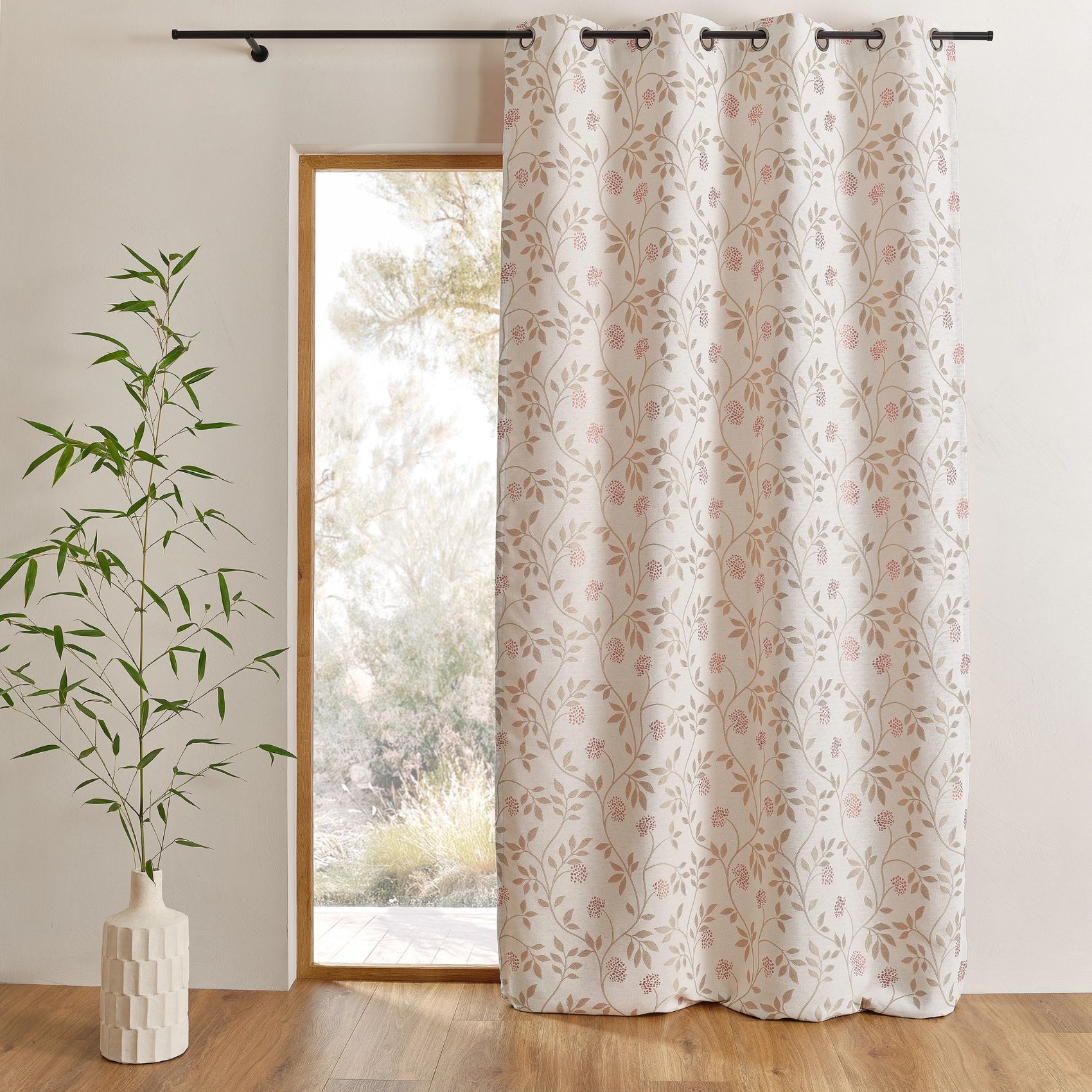 Rideau jacquard polycoton motifs végétaux - QABANE, HOME MAISON
