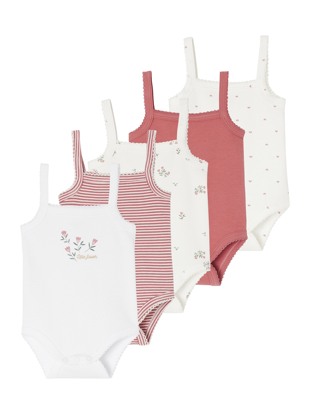 Lot De 5 Bodies à Bretelles Naissance Vertbaudet - Coton Bio Vieux Rose 36M (97cm)