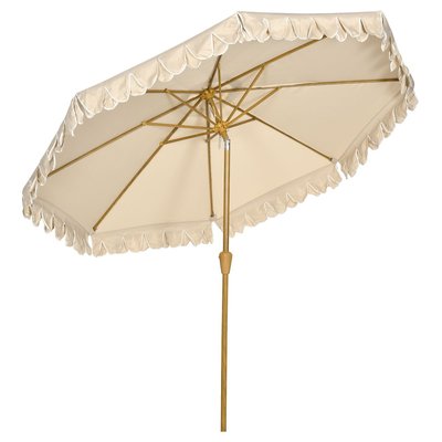 Parasol octogonal inclinable Ø 2,65 x 2,35H m acier aspect bois tissu beige OUTSUNNY