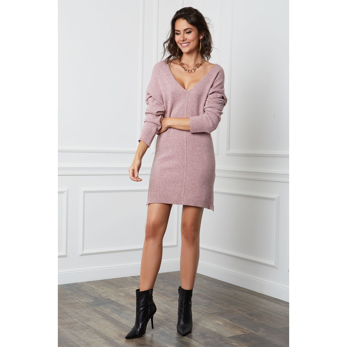 robe pull rose poudre