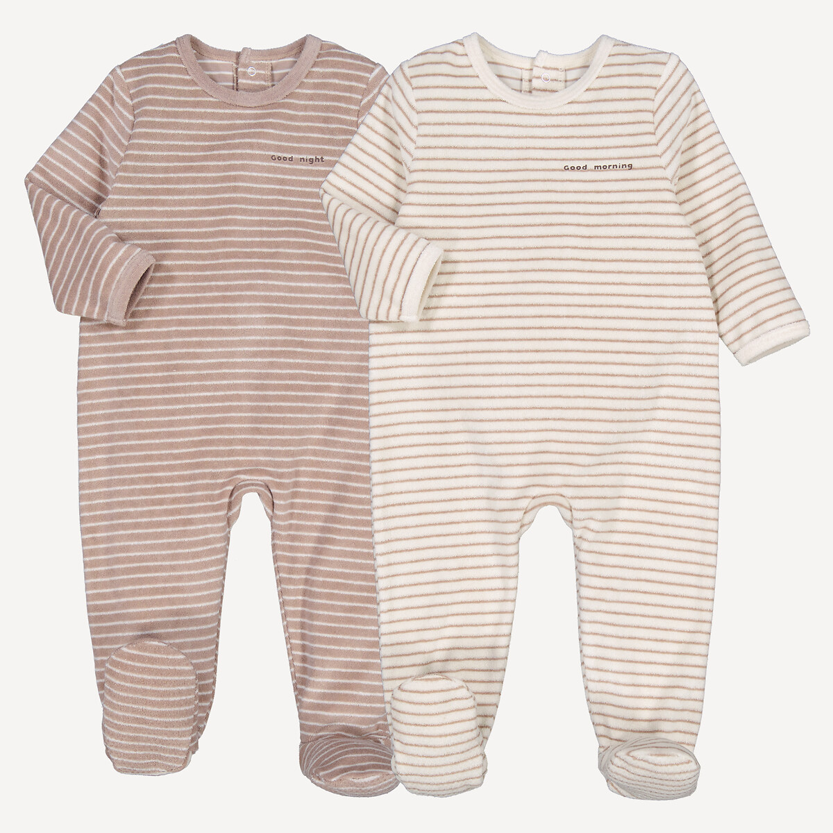 Lot de 2 pyjamas en éponge, ouverture dos, rayures et messages, LA REDOUTE COLLECTIONS