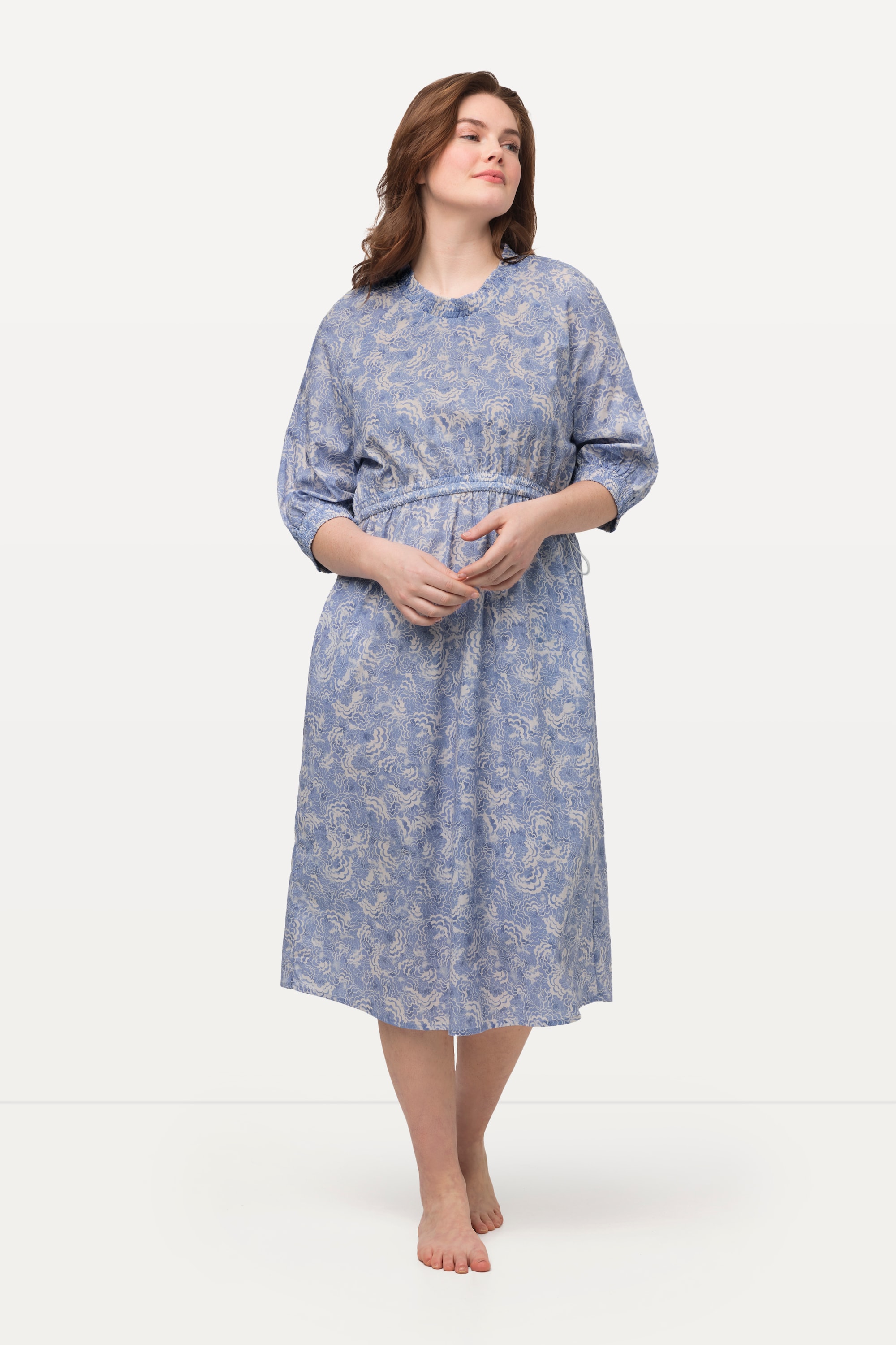 Robe, col rond, cordon, manches 3/4, ULLA POPKEN