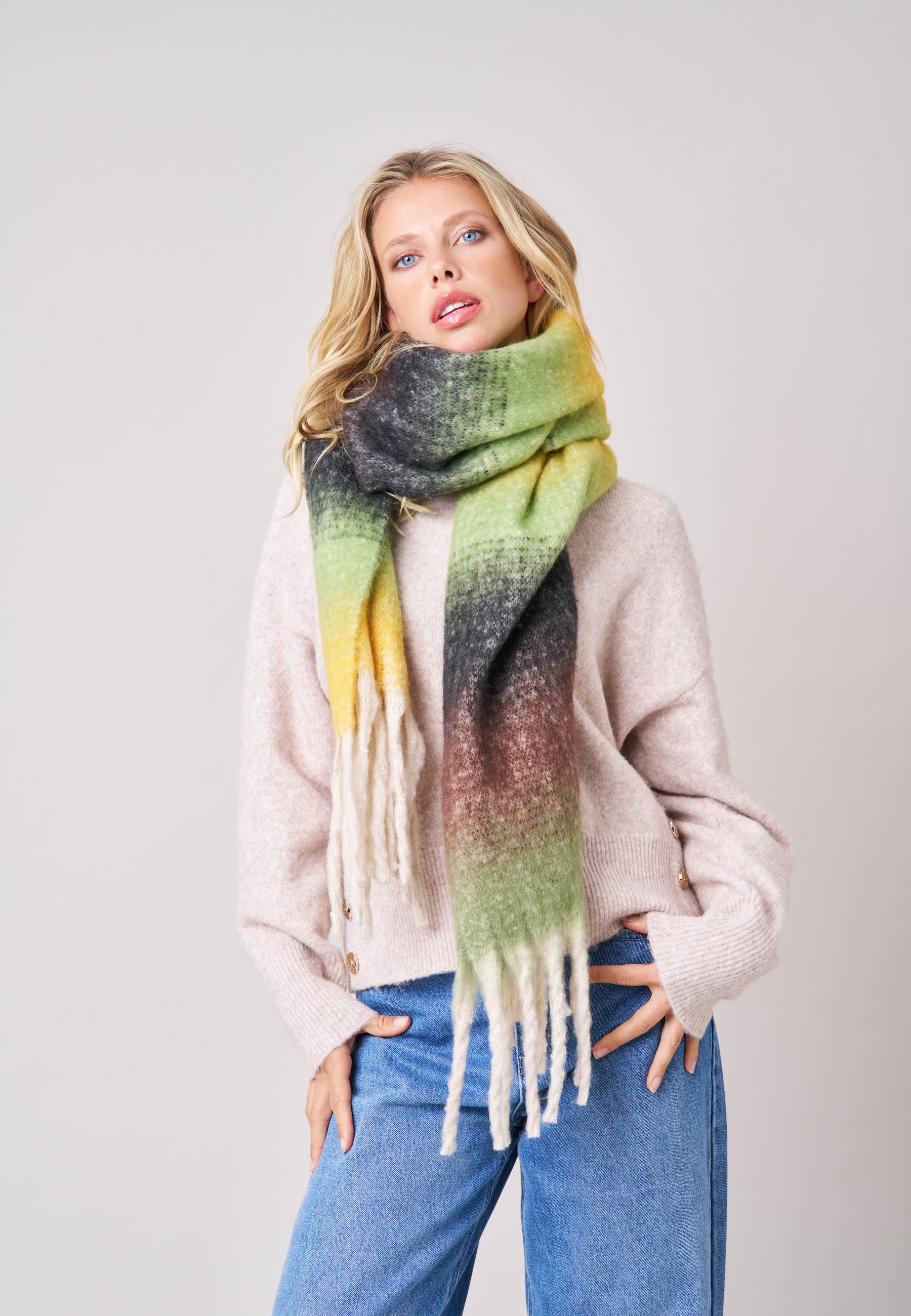 Écharpe rayée multicolore femme à franges JOANE, DEELUXE