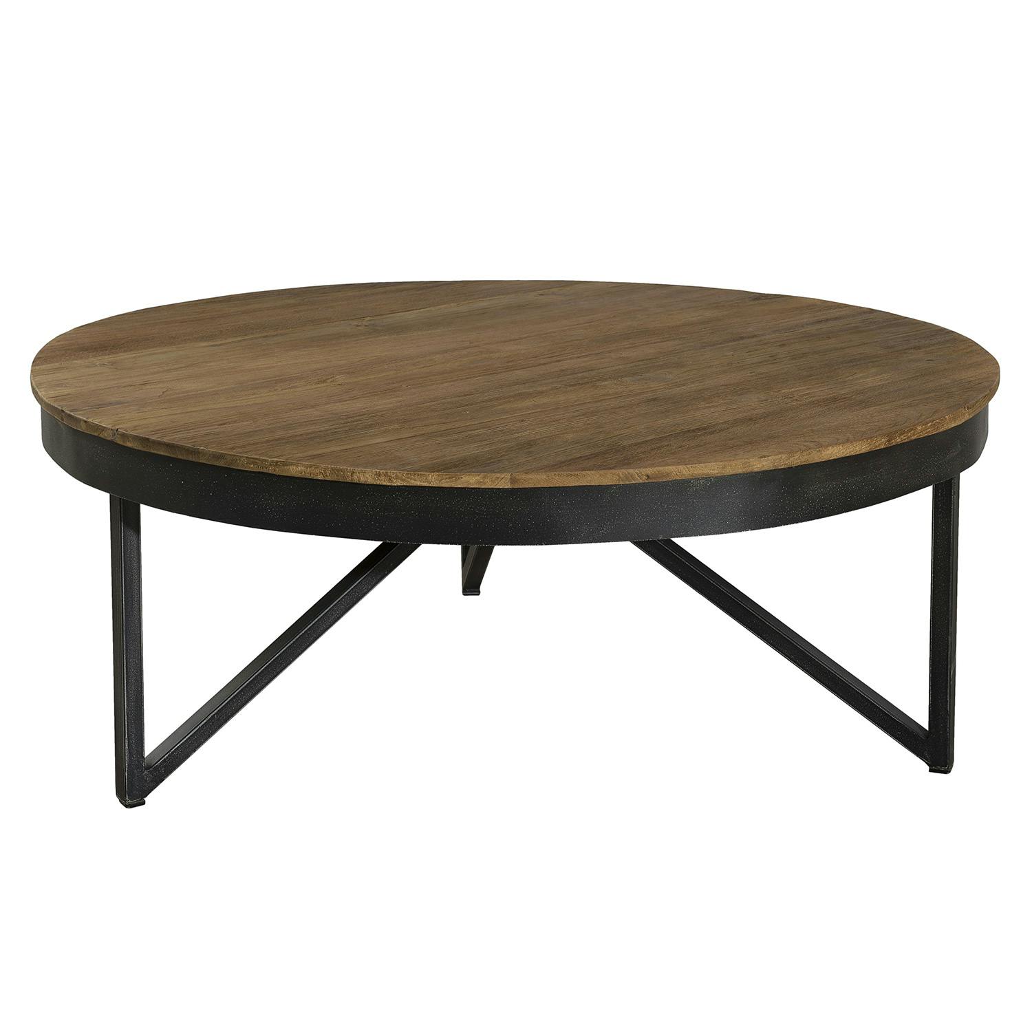 Table basse ronde 90cm plateau bois naturel teck recyclé style contemporain industriel SWING, PIER IMPORT