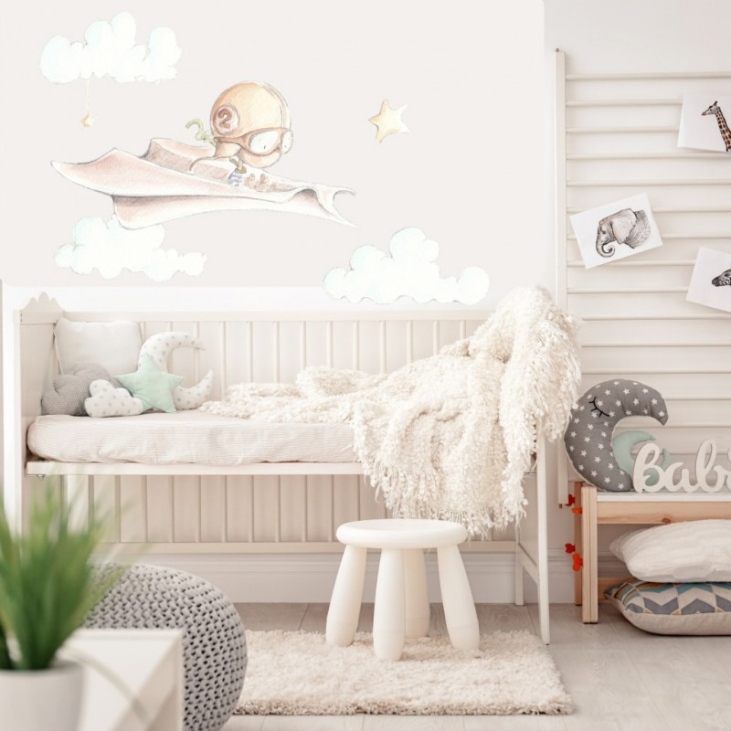 Sticker mural enfant petit avion Avion de papel, SUENOS DE CIGUENA