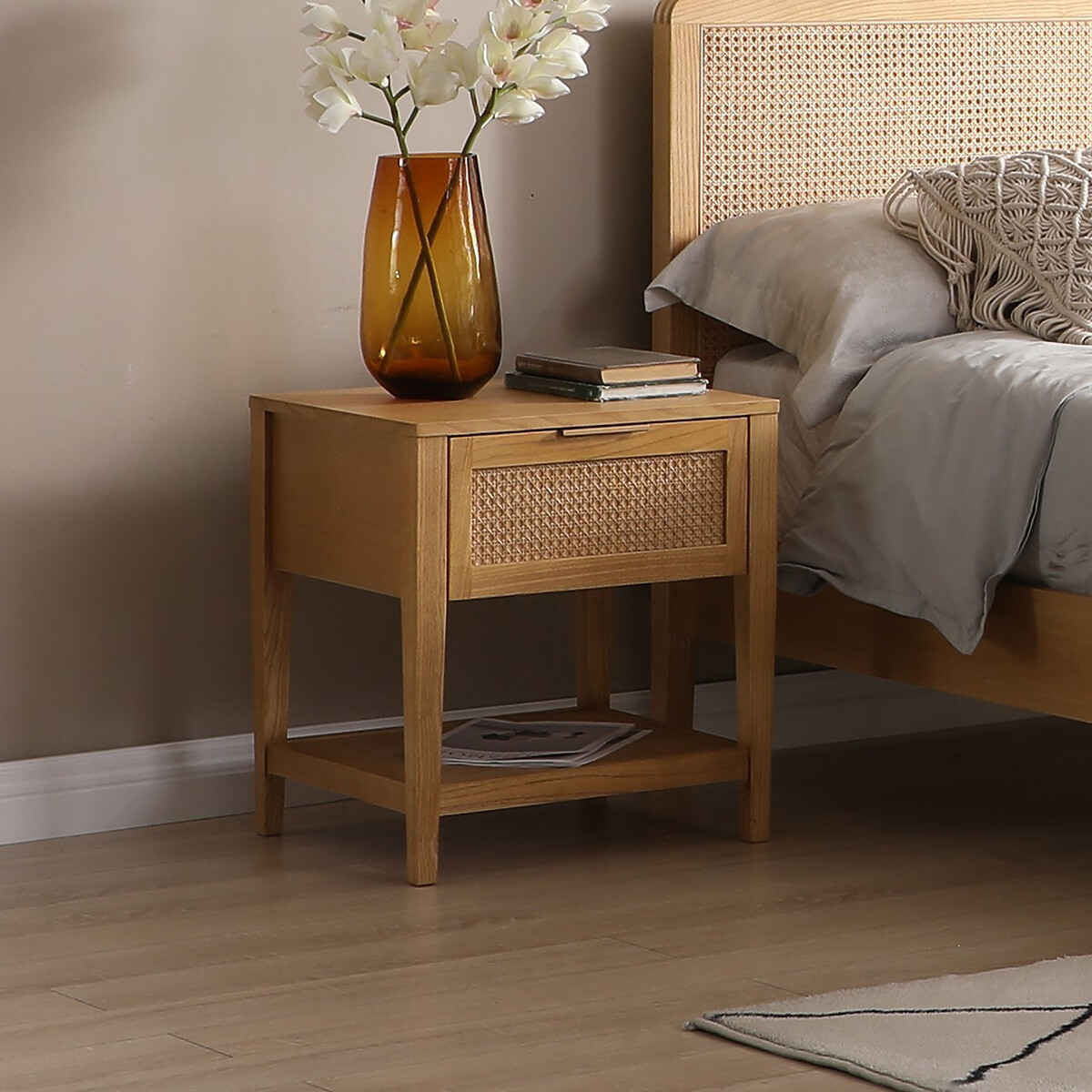 Flynn Rattan 1 Drawer Bedside Table, SO'HOME