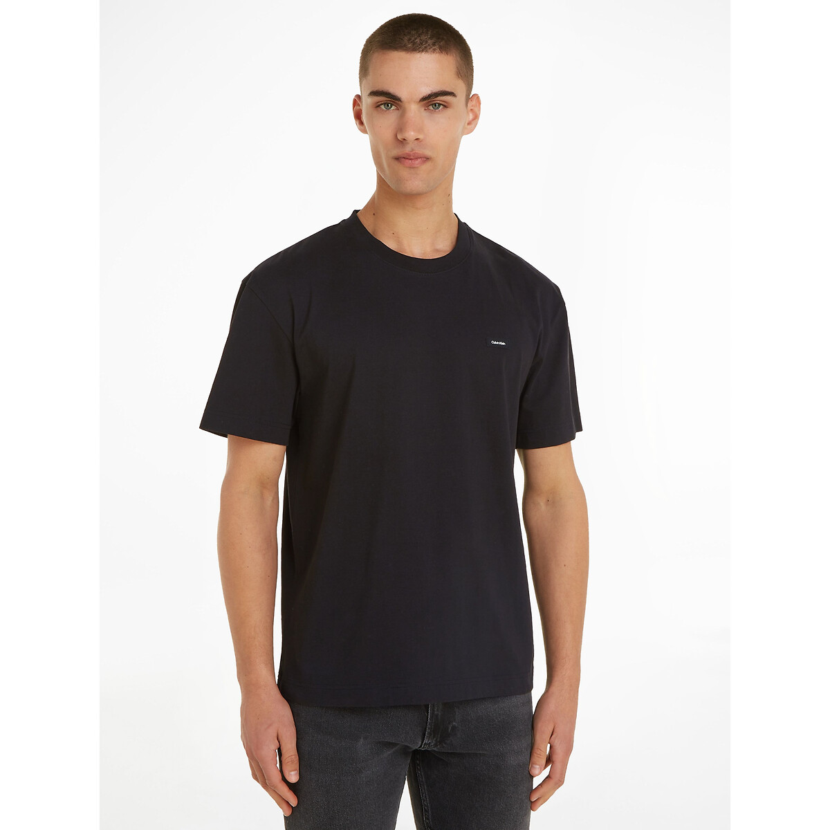 Cotton crew neck t-shirt with short sleeves, black, Calvin Klein | La ...