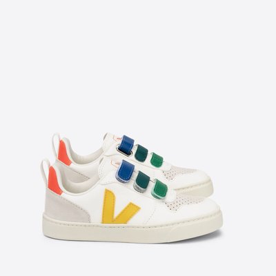 Kids V-10 Chrome Free Flatform Trainers in Leather with Touch 'n' Close Fastening VEJA