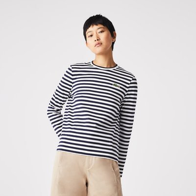 Striped Cotton T-Shirt with Crew Neck and Long Sleeves LACOSTE