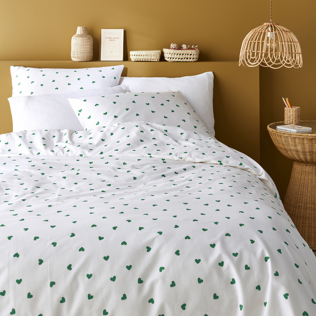 Bedset 50% gerecycled katoen, rechthoekig kussensloop.Groen, Scacco, LA REDOUTE INTERIEURS