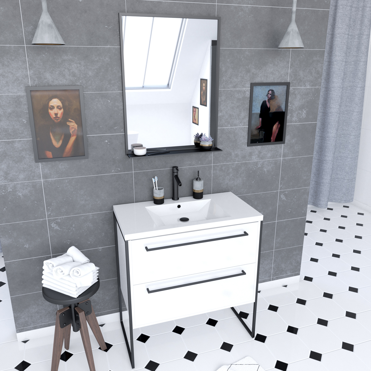 Pack caisson vasque et miroir simple, HOME MAISON