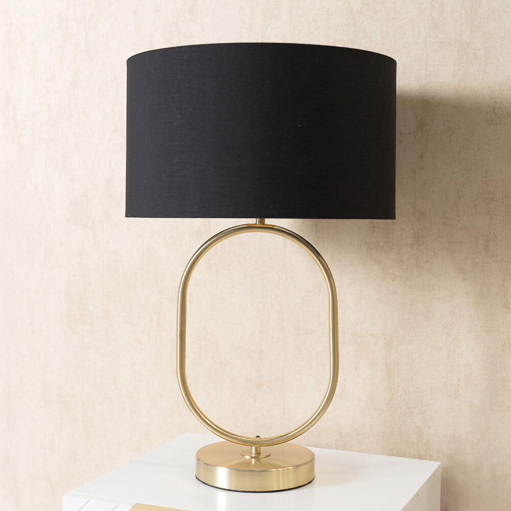 Aubrey Brushed Gold Oval Table Lamp with Drum Shade, SO'HOME