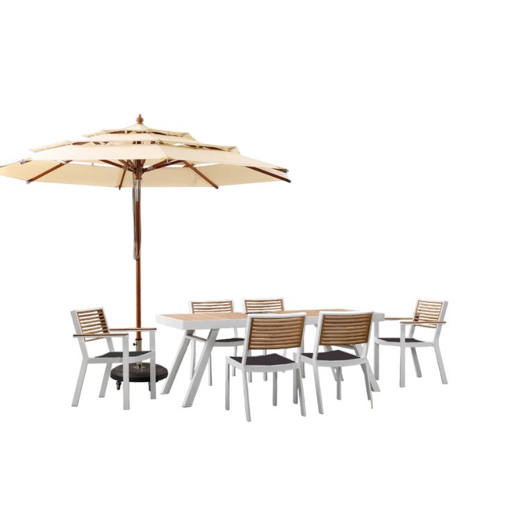 Ensemble repas 6 places en aluminium et teck, YORK, AU JARDIN DE CHLOÉ