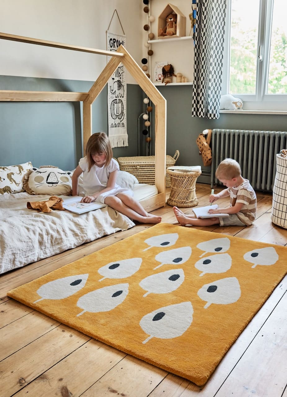 Tapis enfant rectangulaire épais, Coton bio GOTS, FORÊT, BLEUU STUDIO