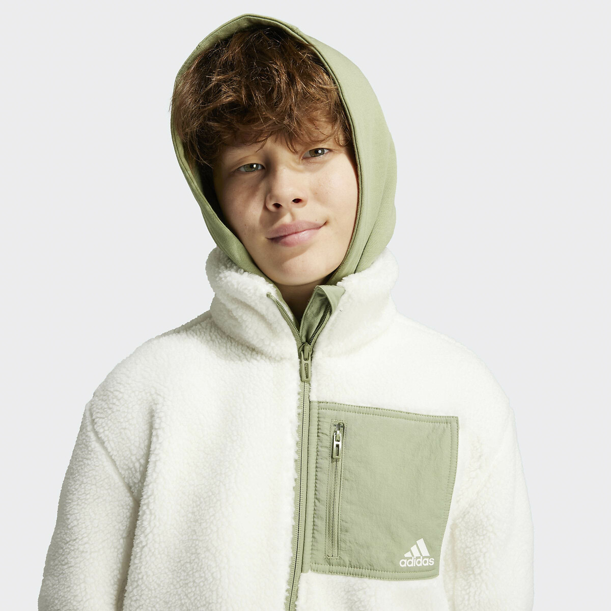 Sherpa hooded jacket white/green Adidas Sportswear | La Redoute