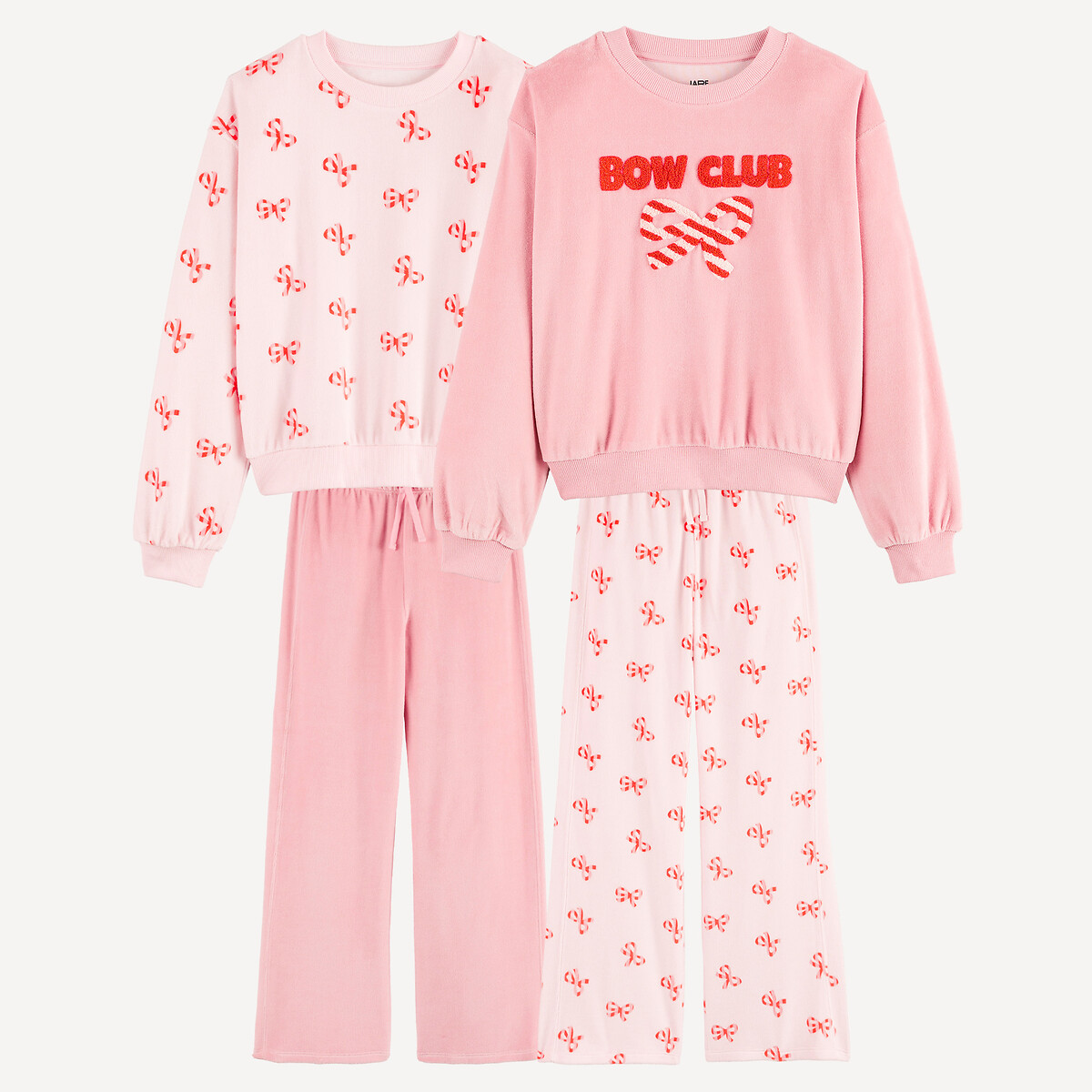Lot de 2 pyjamas en velours, motif noeuds, LA REDOUTE COLLECTIONS