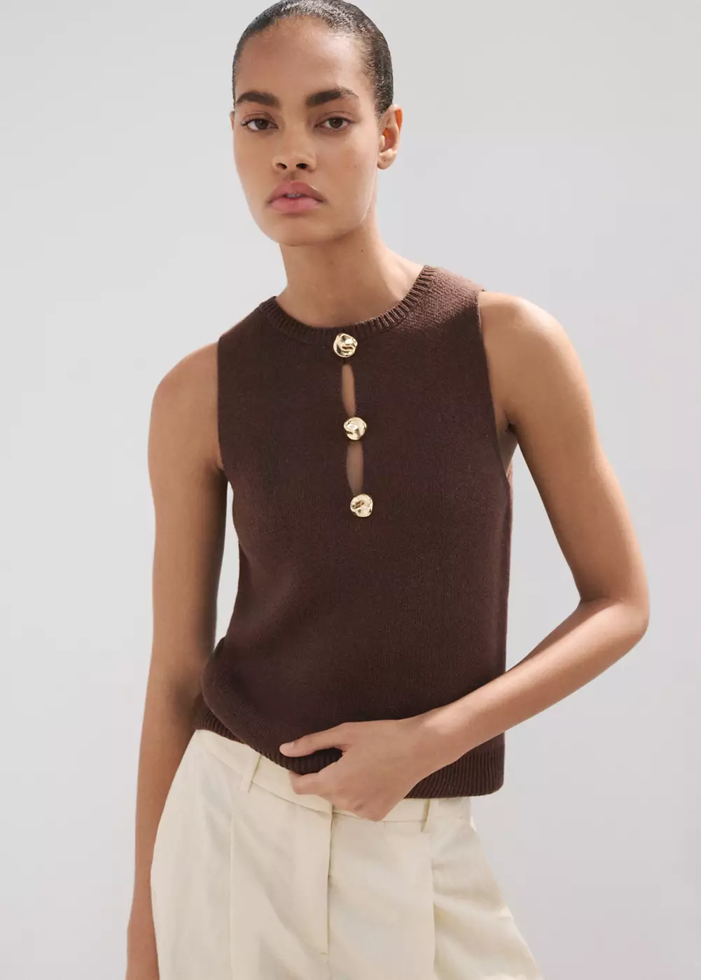 Top maille avec détail de perles, MANGO