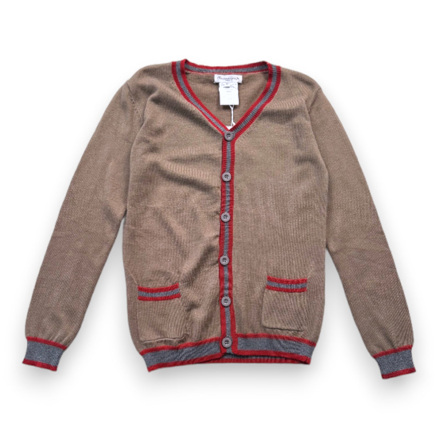 Cardigan Long Fille Clayeux - 100% Coton Gris Clair - Taille 10 Ans (140) - Très Bon état